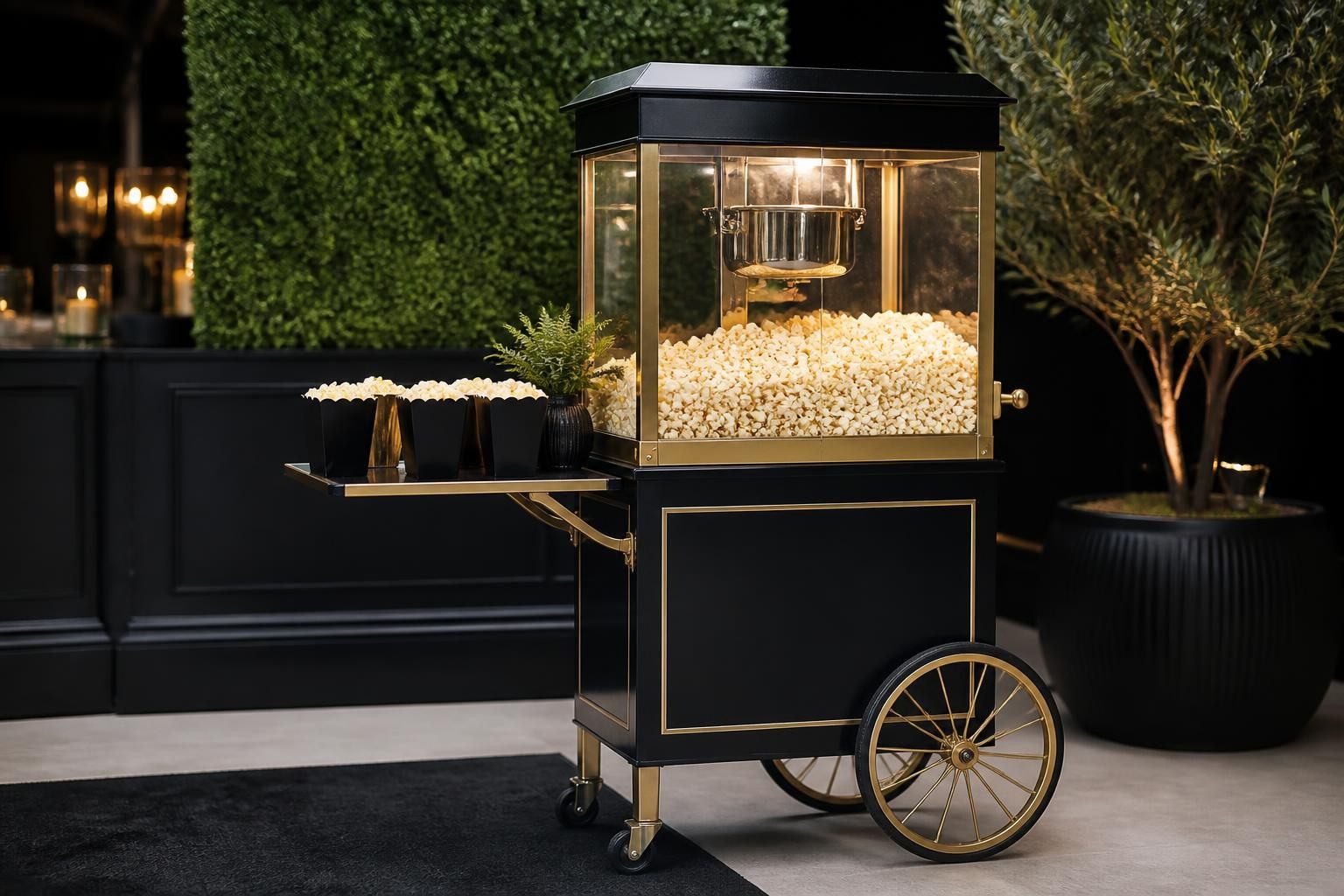 Branded popcorn cart at a finished event activation.