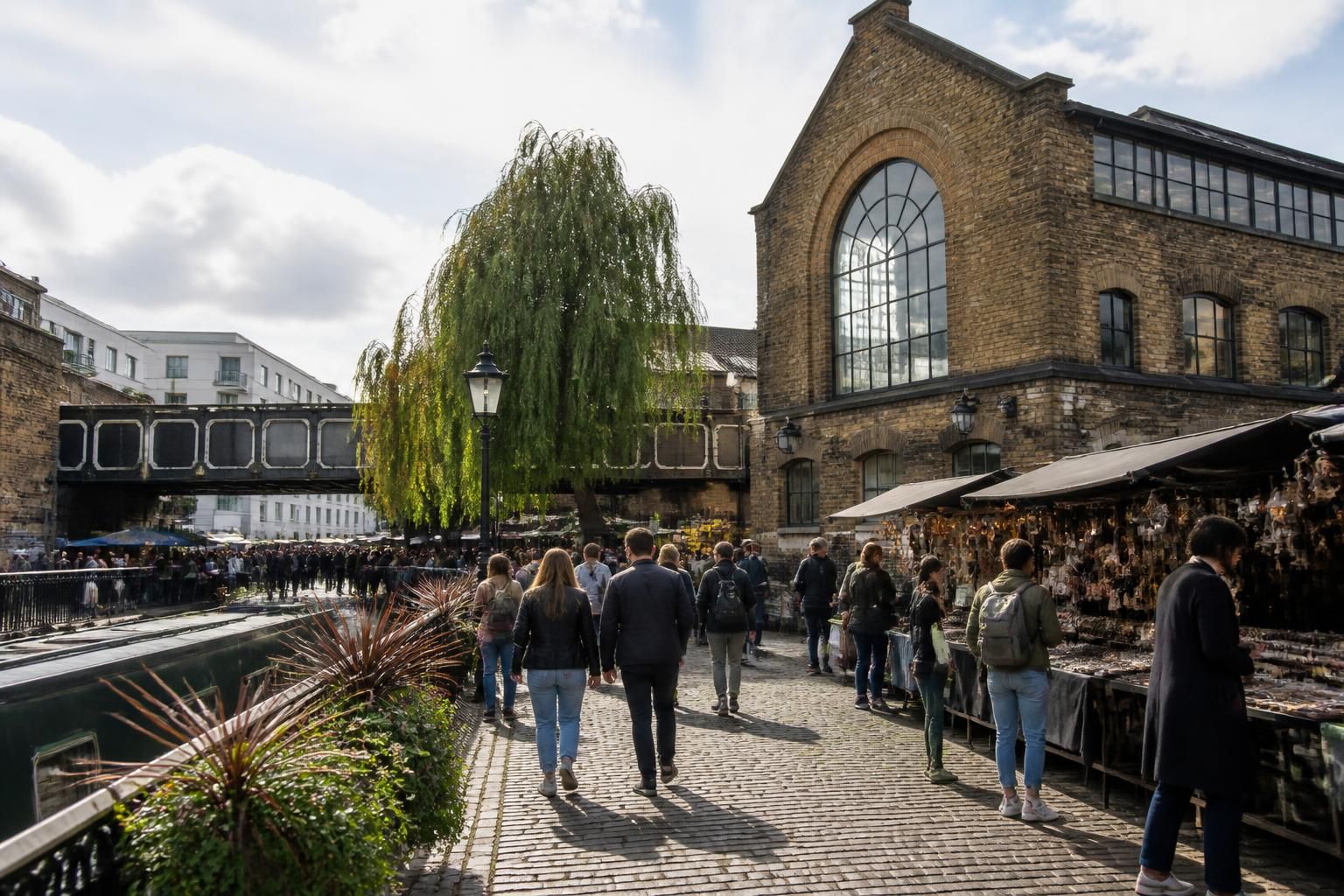 Camden street scene with lively market atmosphere and distinctive architecture.