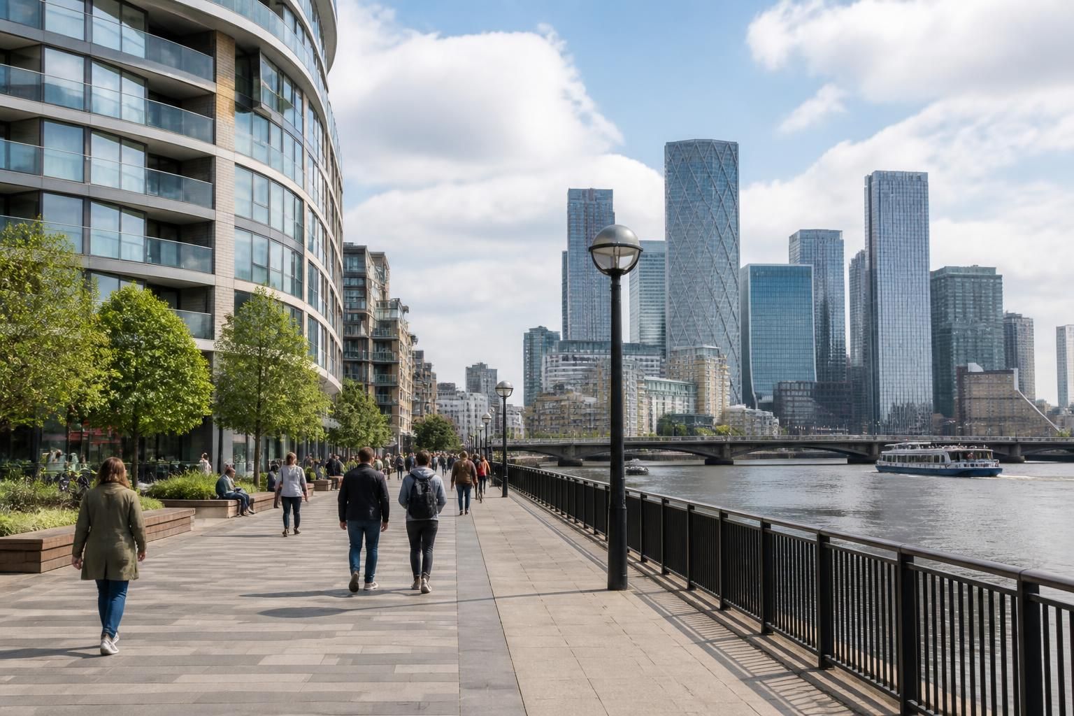Tower Hamlets city scene with modern architecture and active streets.